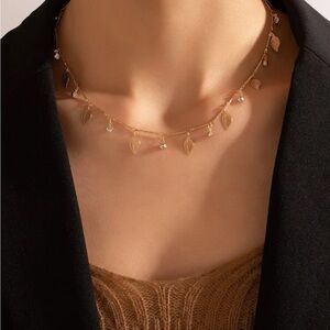 Gold Leaf & Rhinestone Necklace